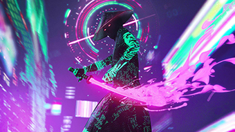 Neon Samurai 4K Wallpaper